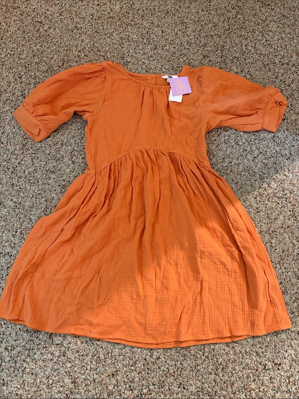 Ascot and Hart- Orange Puff-Sleeve Cotton Dress